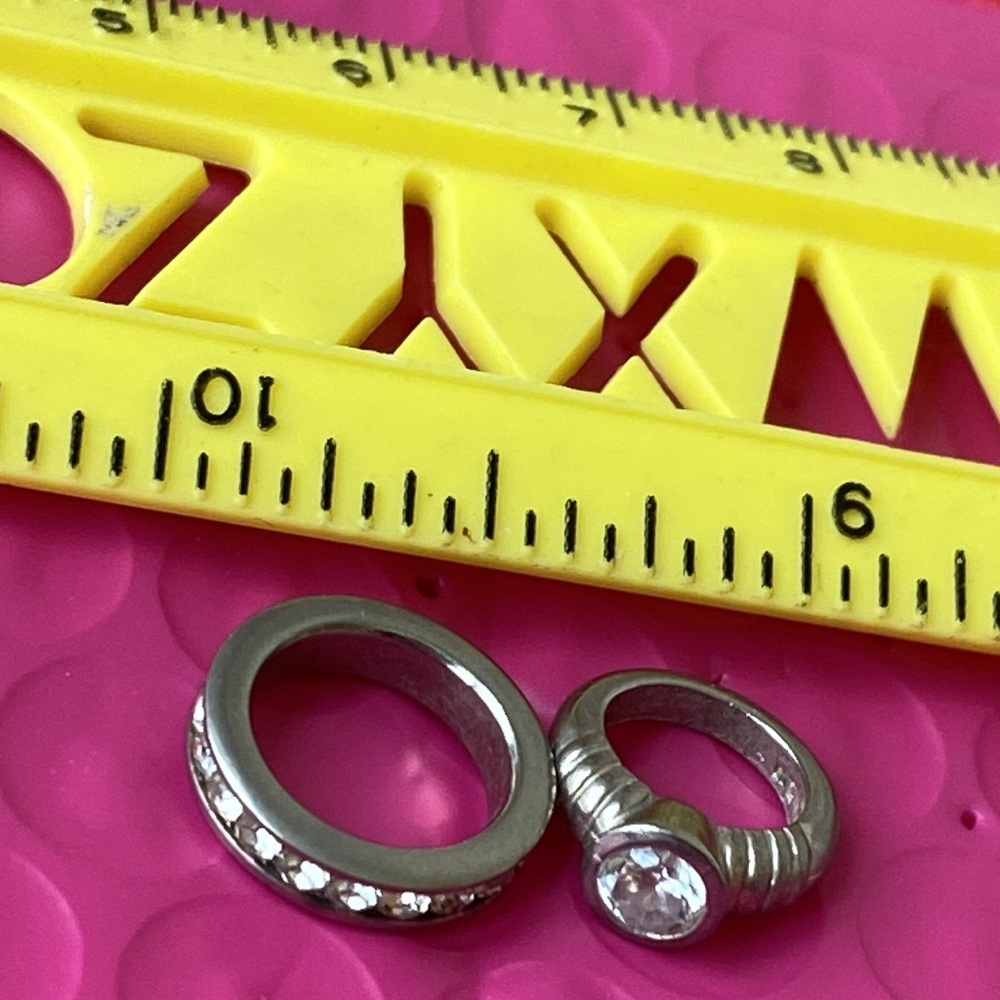 2 Tiny Sterling Silver Wedding Ring Clear Stones … - image 2